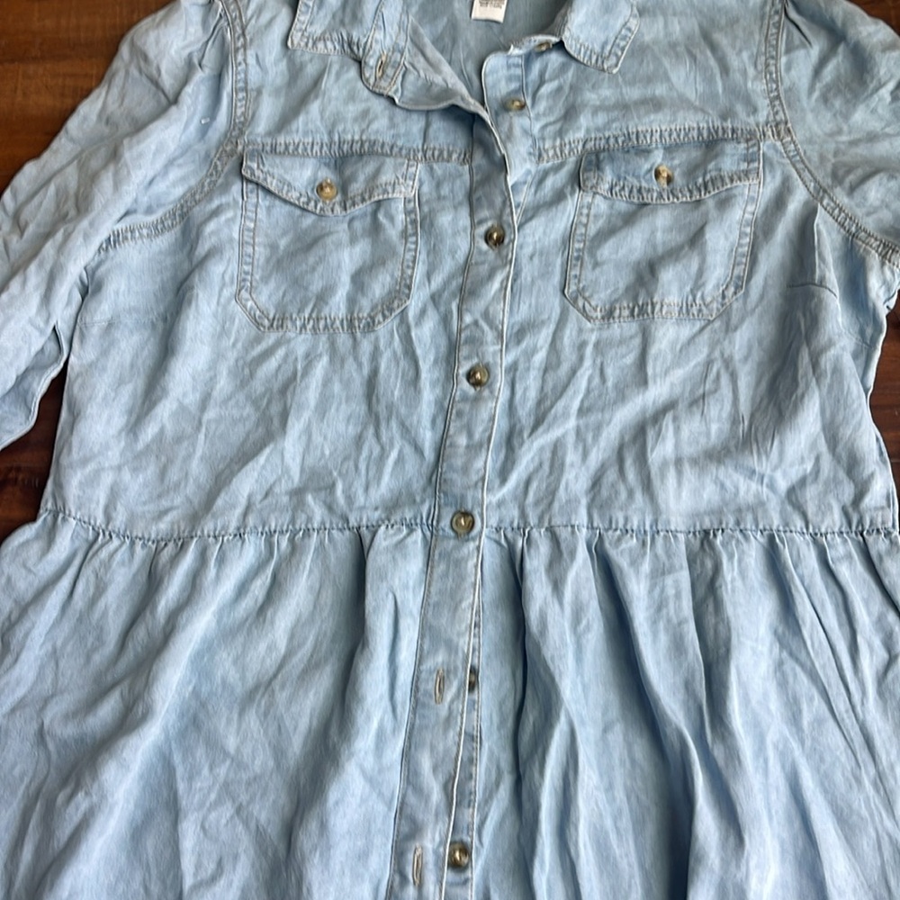 New Japna Washed Chambray Button Front Babydoll Dress - Picture 11 of 13